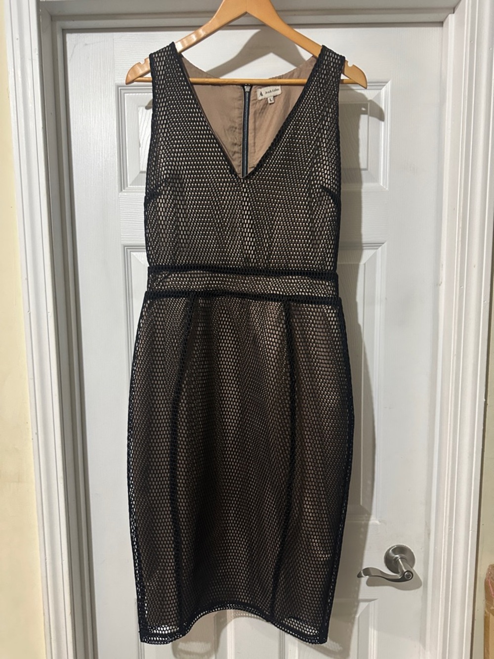 Ava & Aiden Black Mesh Overlay Midi Dress with Nude Lining